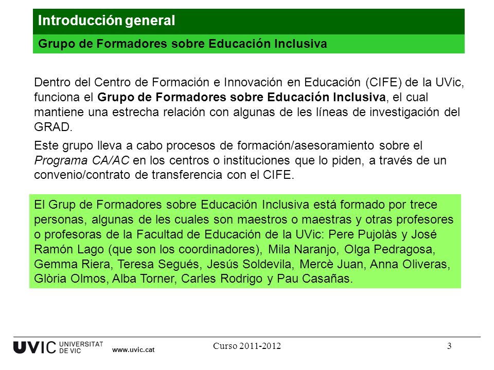 Introducción general Grupo de Formadores sobre Educación Inclusiva
