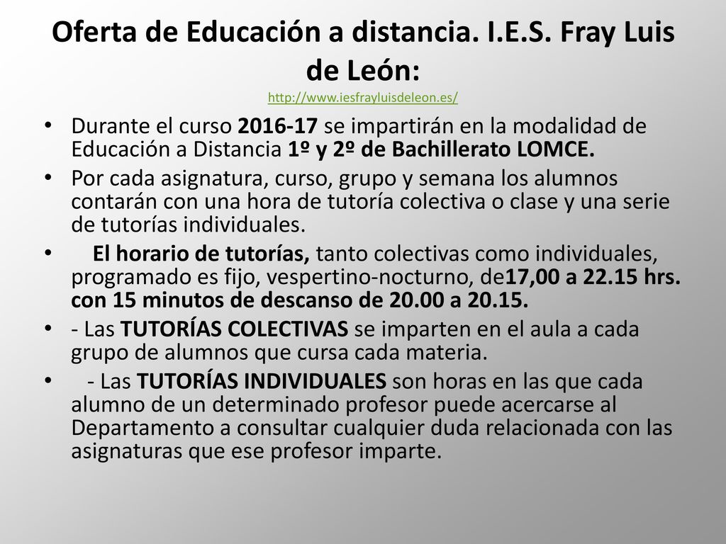 Oferta de Educación a distancia. I.E.S. Fray Luis de León:
