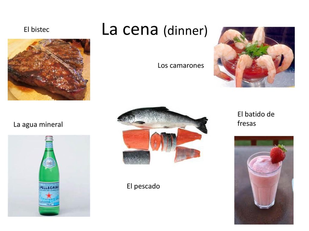 La cena (dinner) El bistec Los camarones El batido de fresas