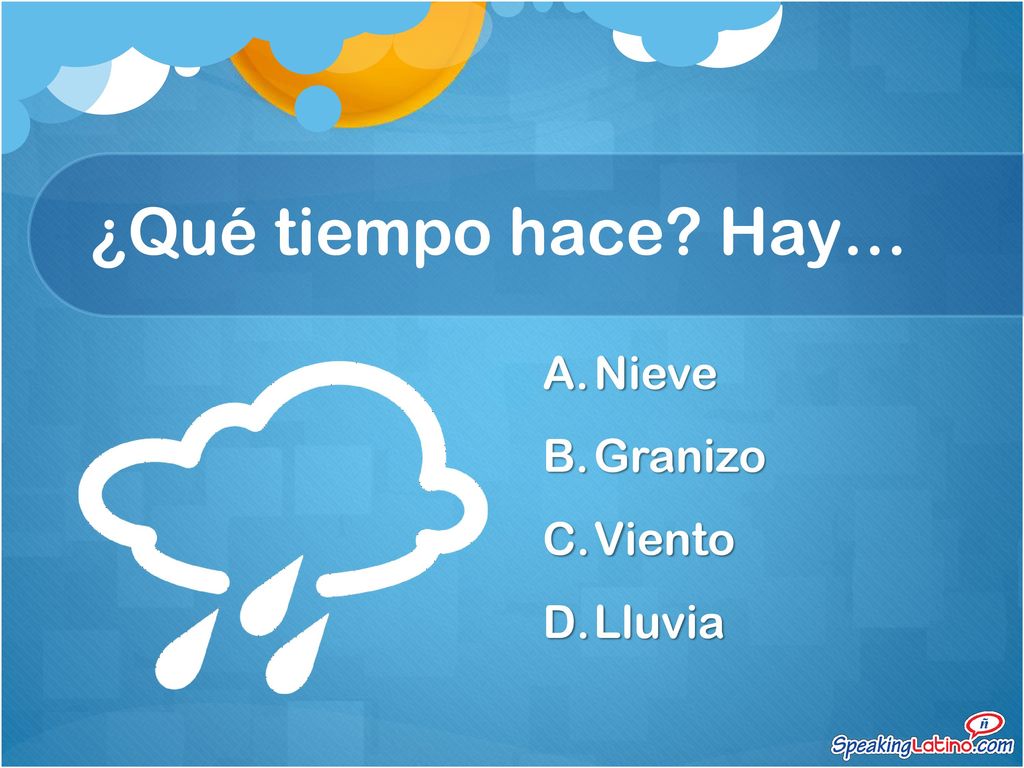 ¿Qué tiempo hace Hay… Nieve Granizo Viento Lluvia