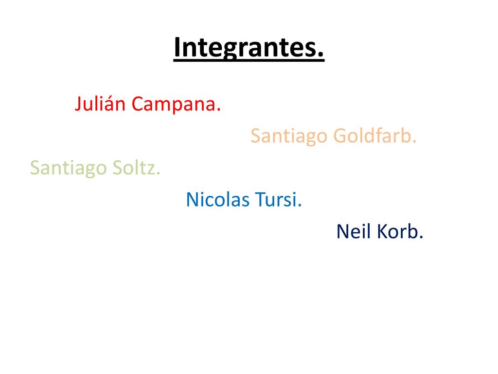 Integrantes. Julián Campana. Santiago Goldfarb. Santiago Soltz. Nicolas Tursi. Neil Korb.