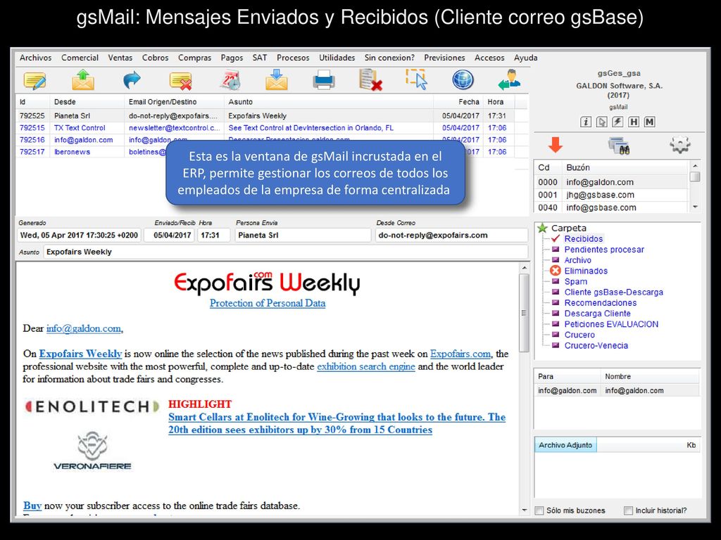 gsMail: Mensajes Enviados y Recibidos (Cliente correo gsBase)