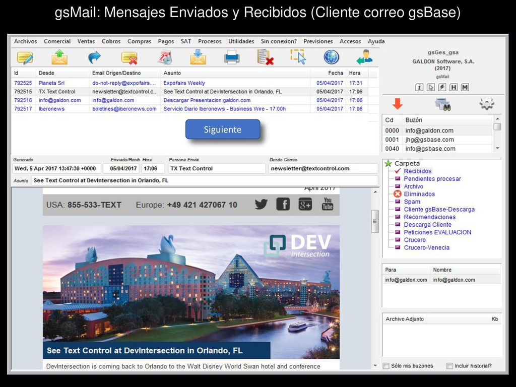 gsMail: Mensajes Enviados y Recibidos (Cliente correo gsBase)