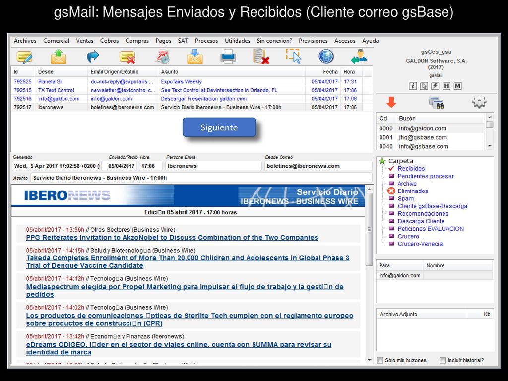 gsMail: Mensajes Enviados y Recibidos (Cliente correo gsBase)