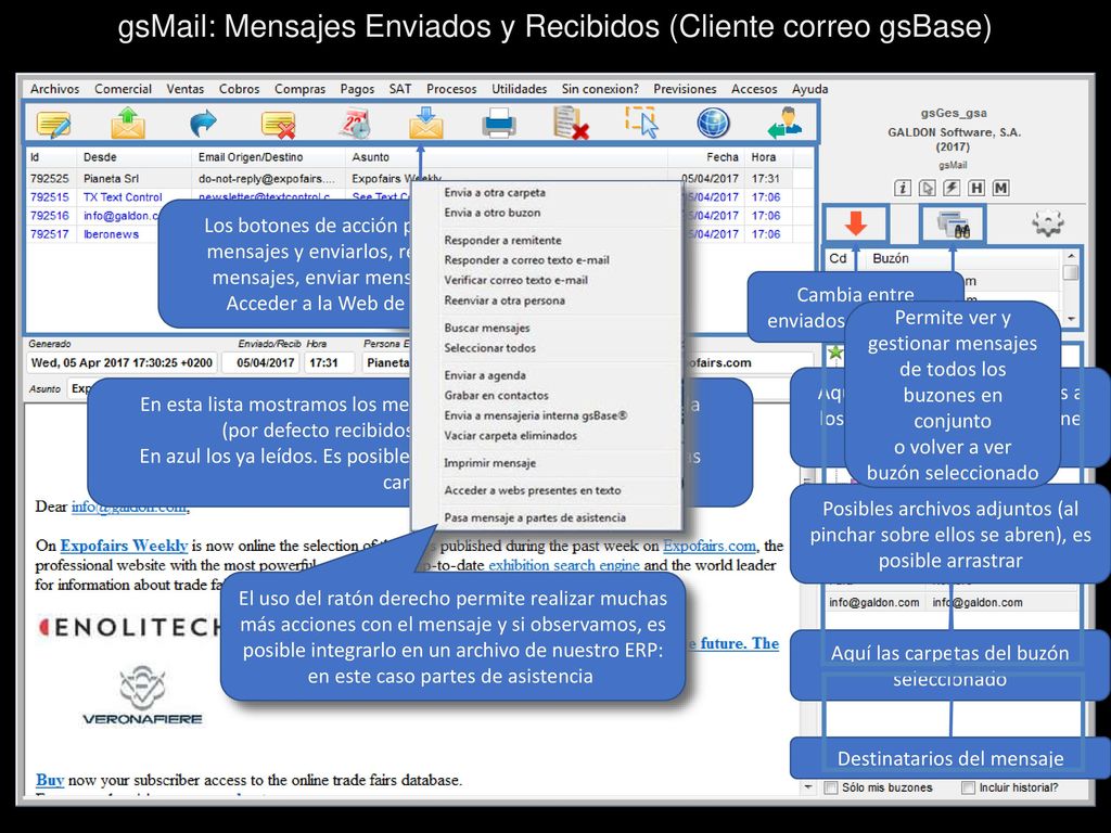 gsMail: Mensajes Enviados y Recibidos (Cliente correo gsBase)