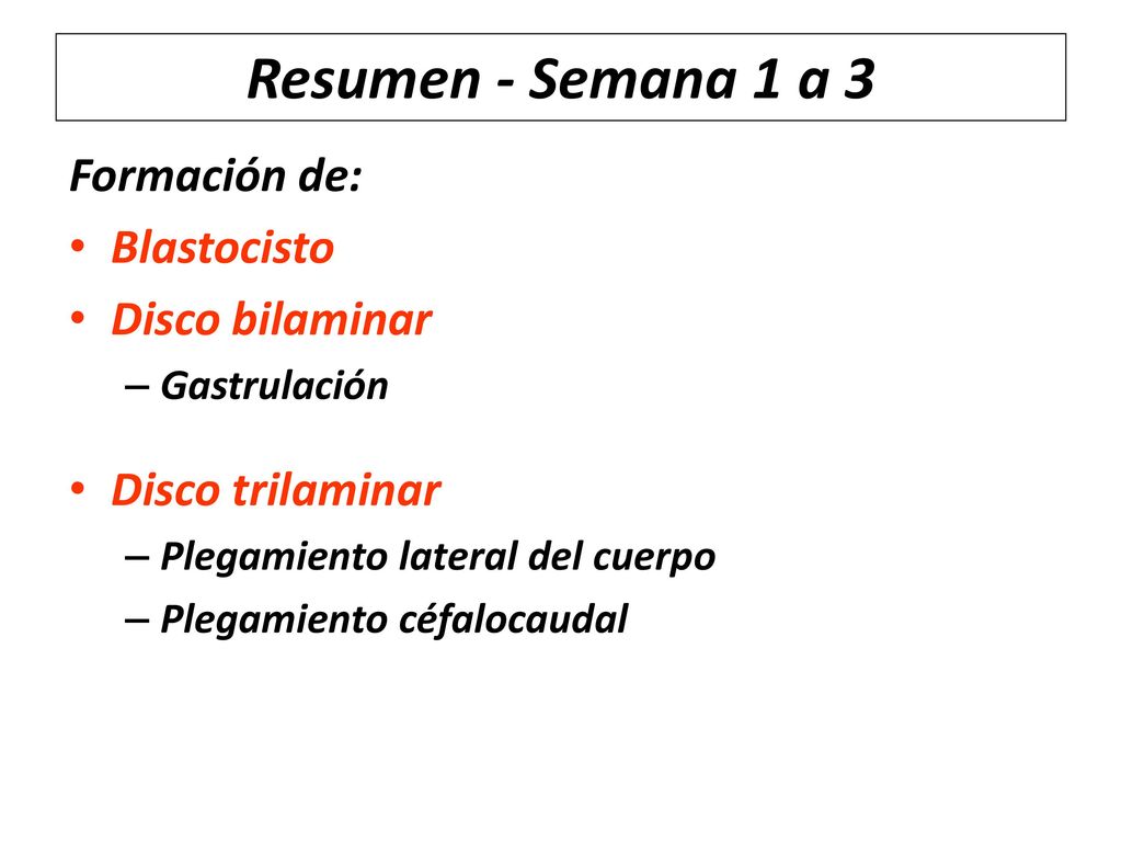 Resumen - Semana 1 a 3 Formación de: Blastocisto Disco bilaminar