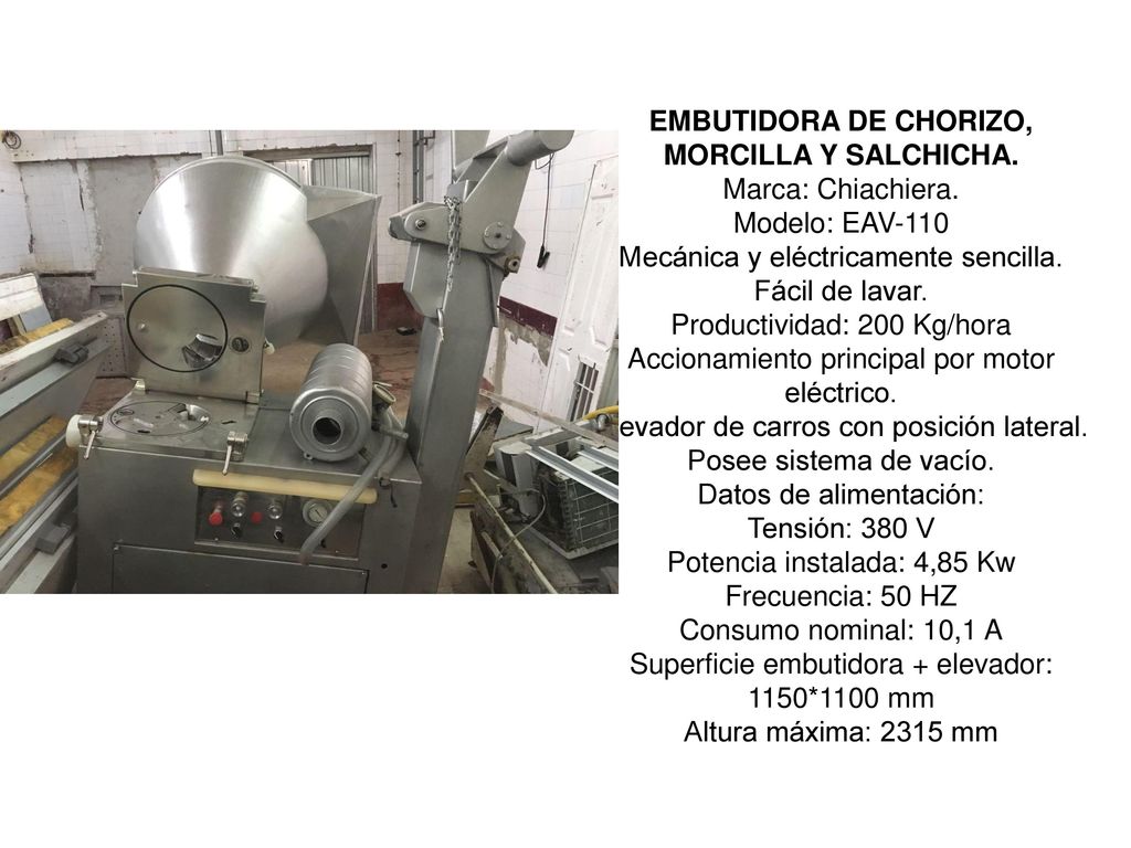 EMBUTIDORA DE CHORIZO, MORCILLA Y SALCHICHA. Marca: Chiachiera.
