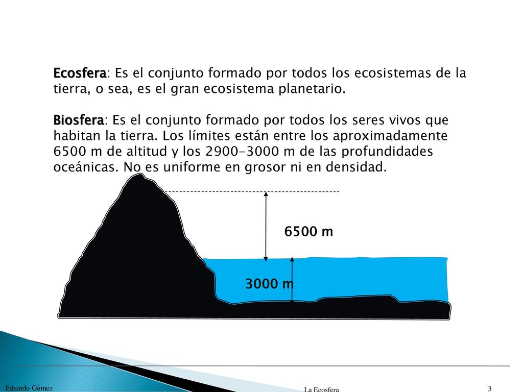 Ecosfera: Es el conjunto formado por todos los ecosistemas de la tierra, o sea, es el gran ecosistema planetario.
