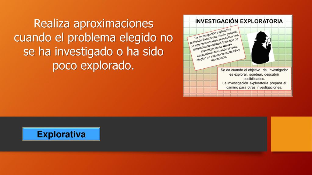 Realiza aproximaciones cuando el problema elegido no se ha investigado o ha sido poco explorado.