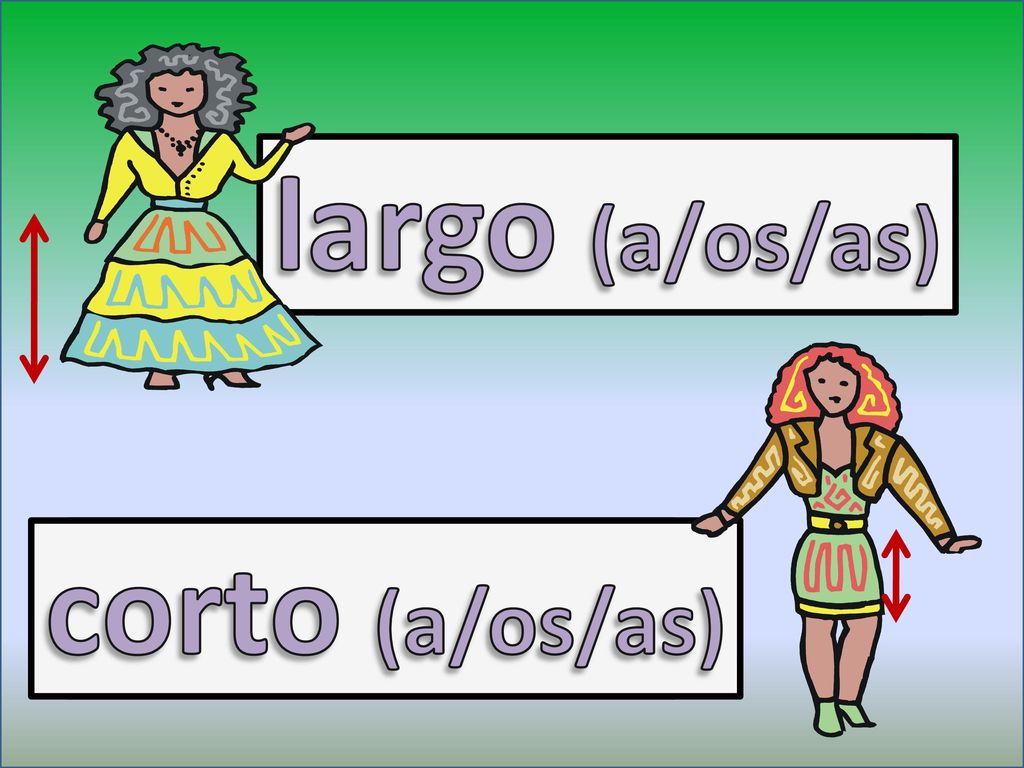 largo (a/os/as) long corto (a/os/as) short