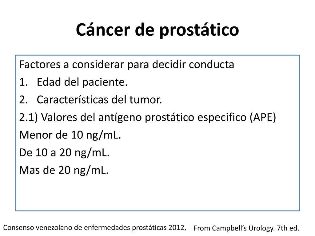 Cáncer de prostático Factores a considerar para decidir conducta
