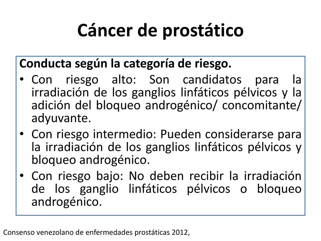 Cáncer de prostático Conducta según la categoría de riesgo.