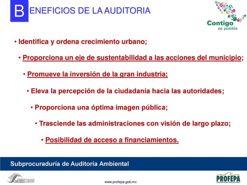 B ENEFICIOS DE LA AUDITORIA Identifica y ordena crecimiento urbano;