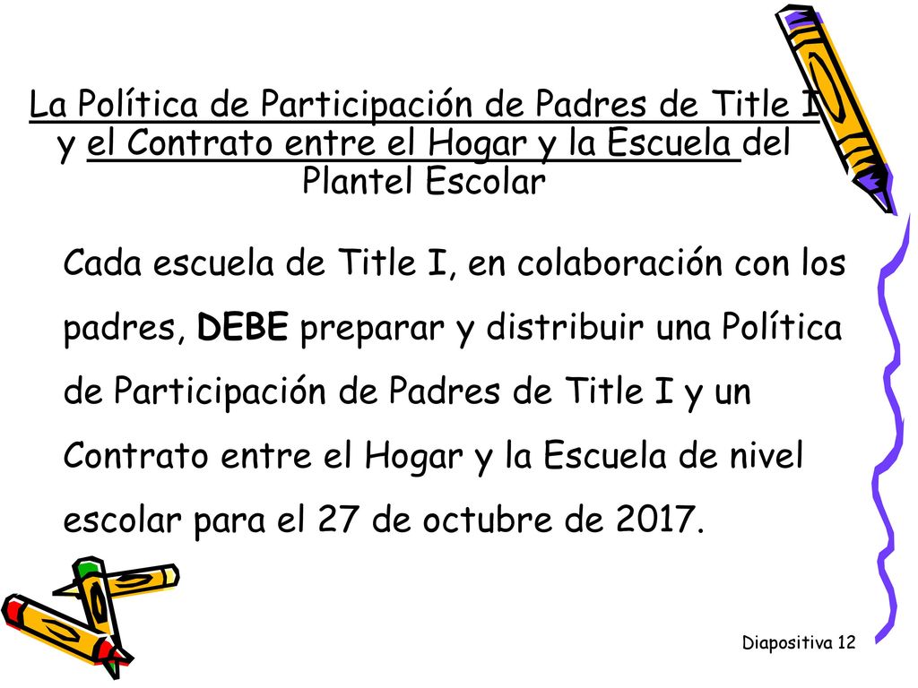 La Política de Participación de Padres de Title I y el Contrato entre el Hogar y la Escuela del Plantel Escolar