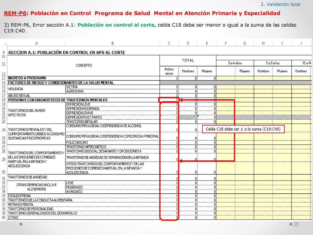 2. Validación local REM-P6: Población en Control Programa de Salud Mental en Atención Primaria y Especialidad.