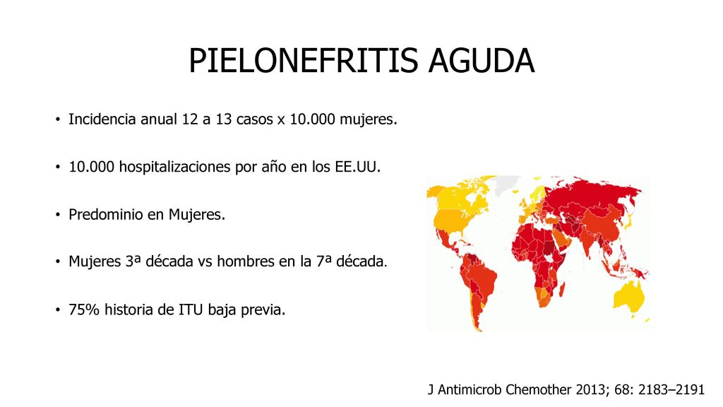 PIELONEFRITIS AGUDA Incidencia anual 12 a 13 casos x mujeres.