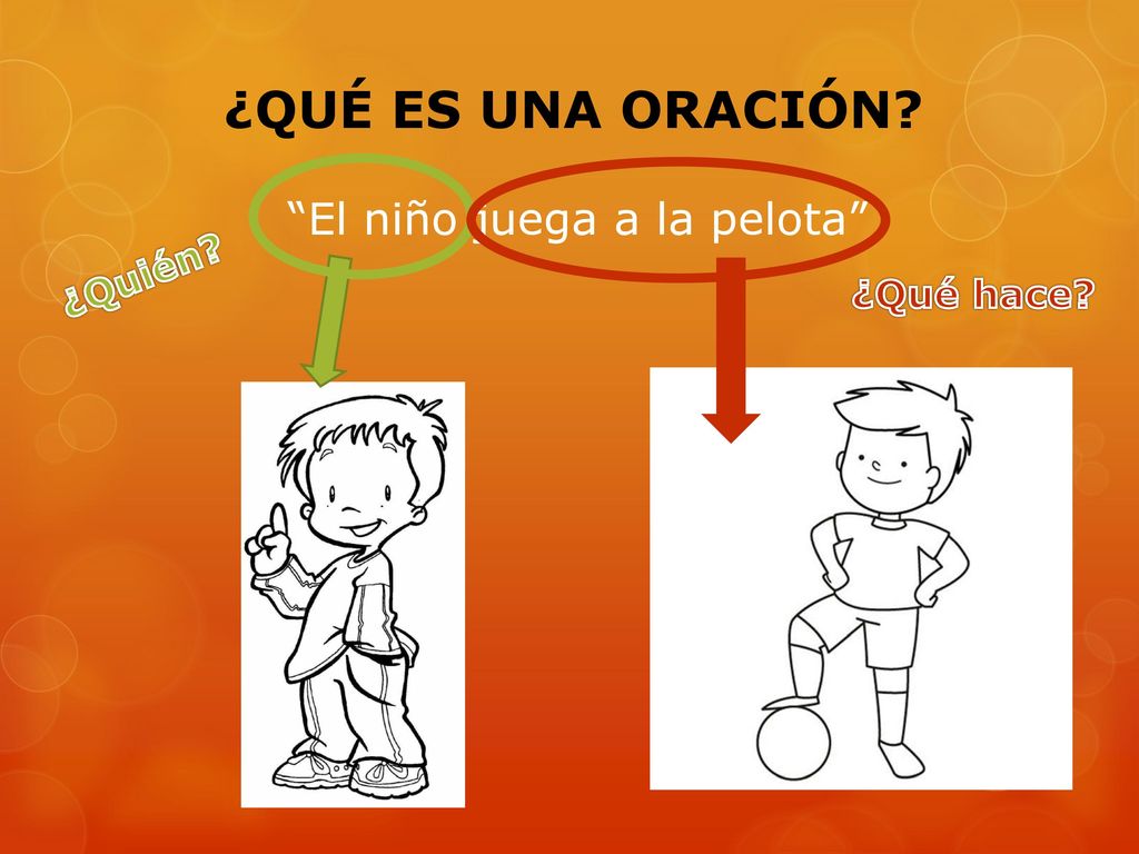 ¿QUÉ ES UNA ORACIÓN El niño juega a la pelota ¿Quién ¿Qué hace