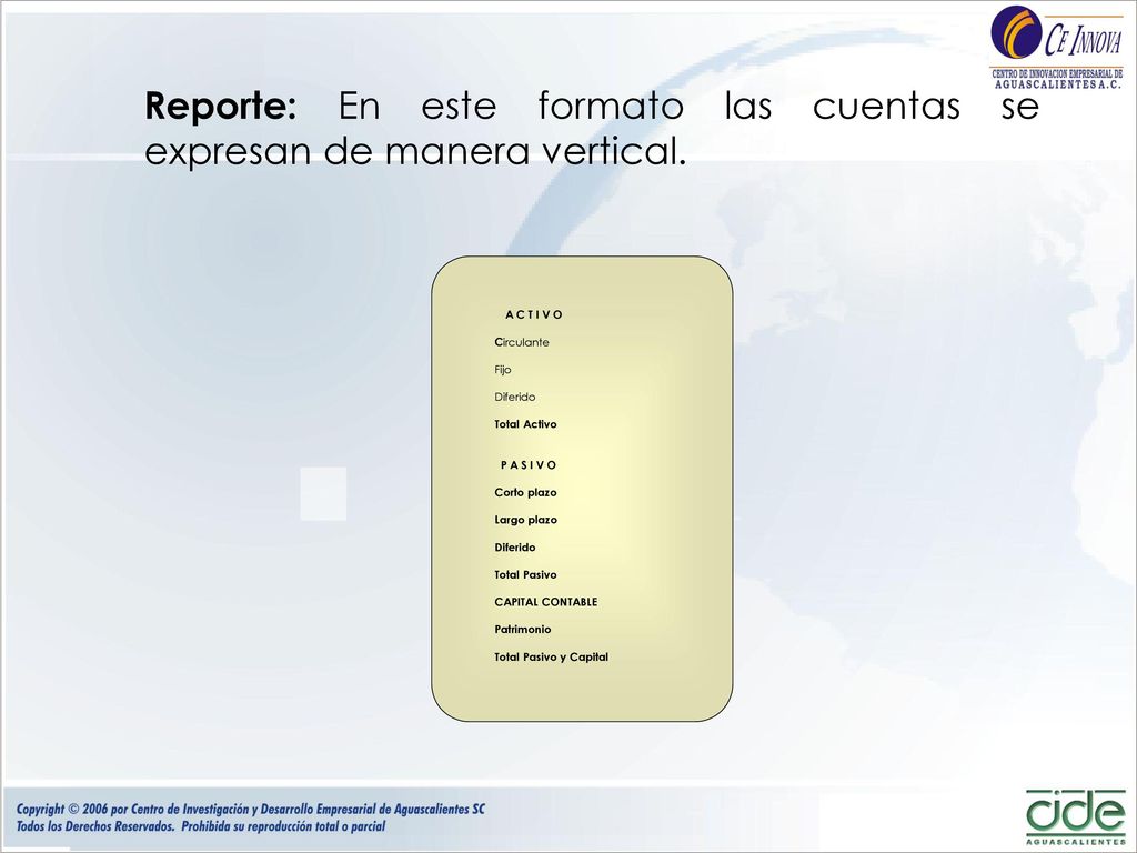 Reporte: En este formato las cuentas se expresan de manera vertical.