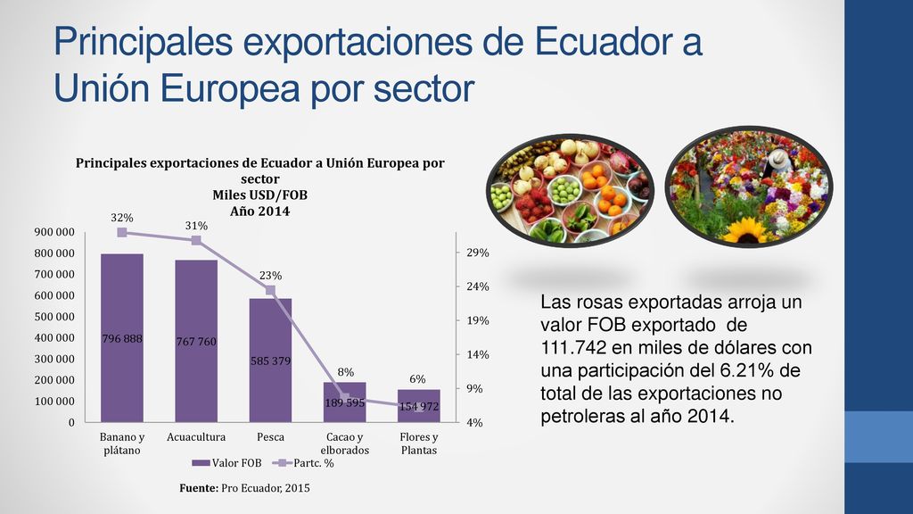 Principales exportaciones de Ecuador a Unión Europea por sector
