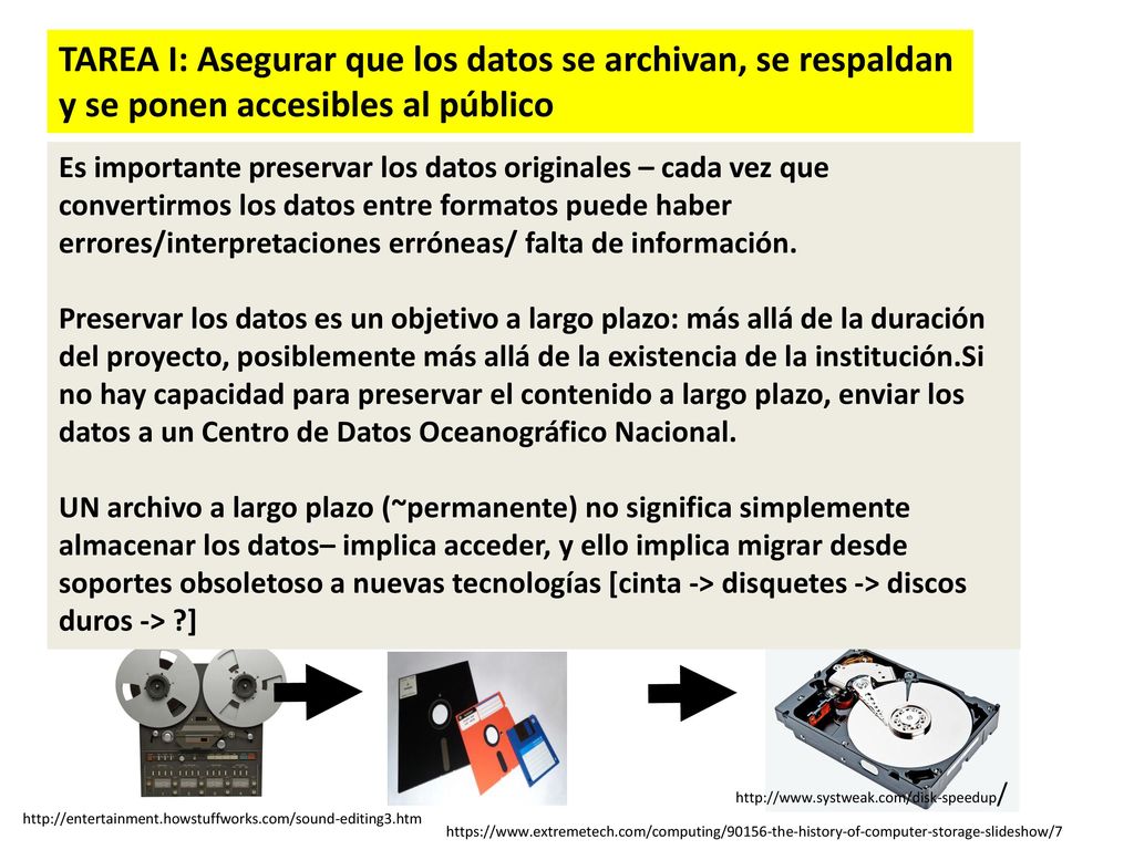 TAREA I: Asegurar que los datos se archivan, se respaldan y se ponen accesibles al público