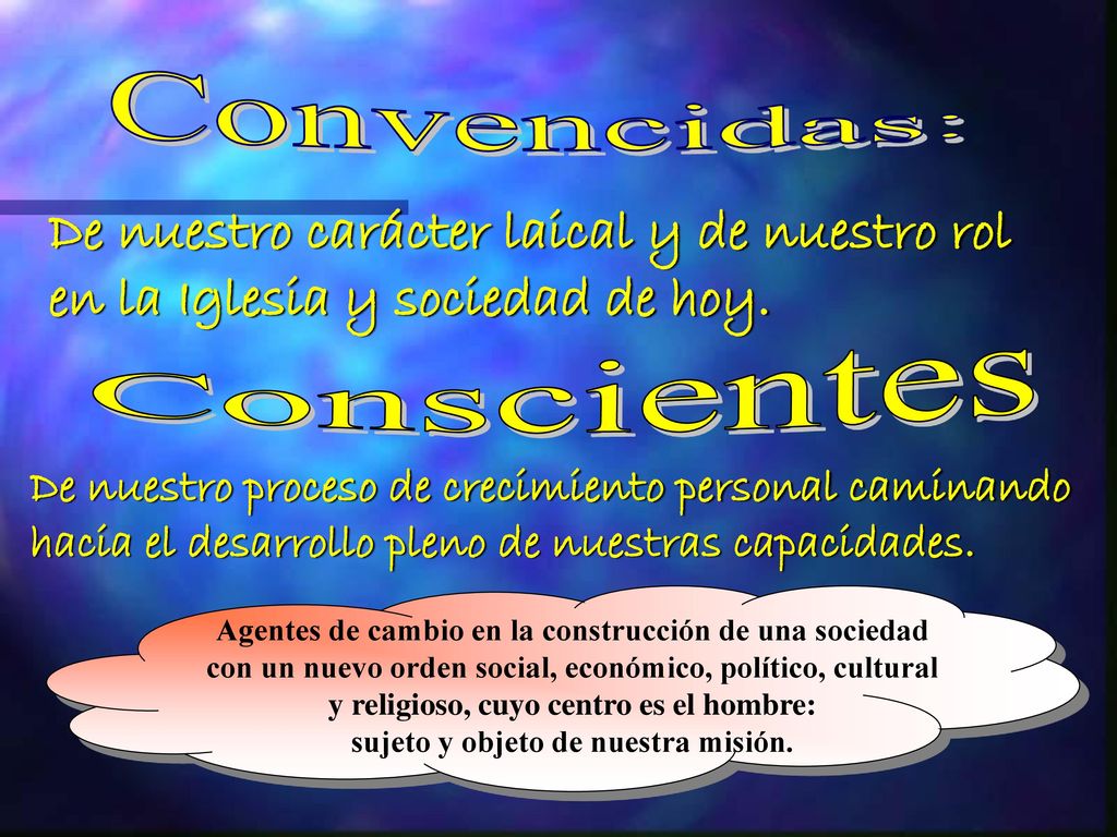 Convencidas: De nuestro carácter laical y de nuestro rol en la Iglesia y sociedad de hoy. Conscientes.