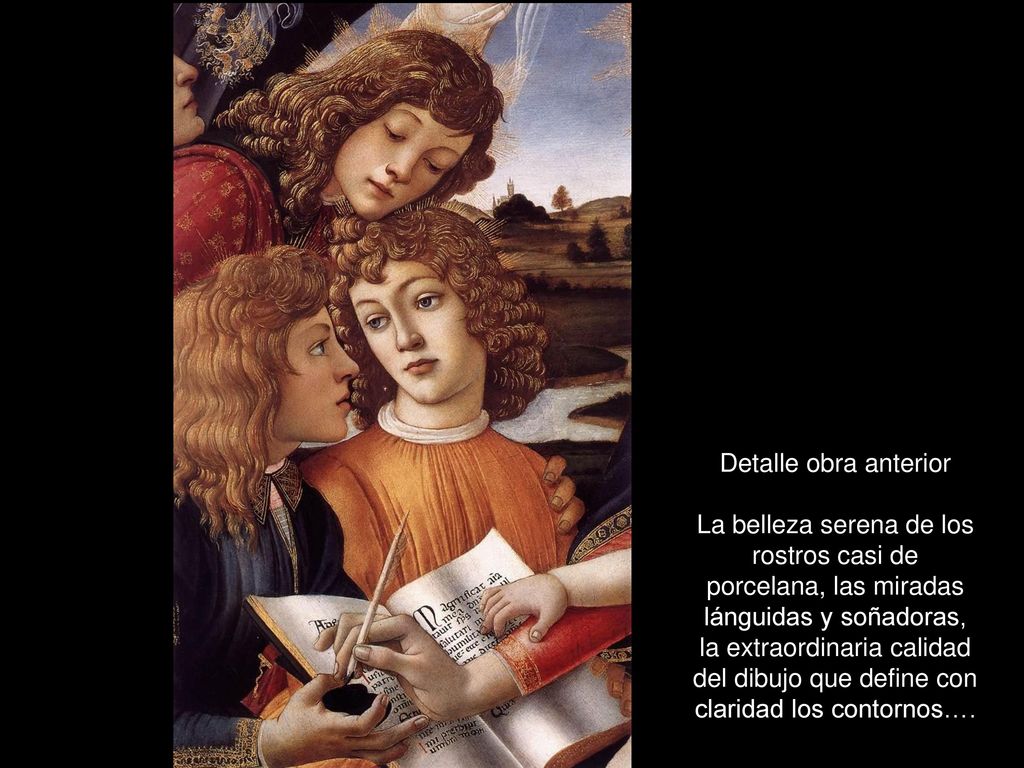Detalle obra anterior La belleza serena de los rostros casi de porcelana, las miradas lánguidas y soñadoras, la extraordinaria calidad del dibujo que define con claridad los contornos….