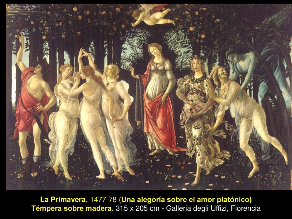 La Primavera, (Una alegoría sobre el amor platónico) Témpera sobre madera.