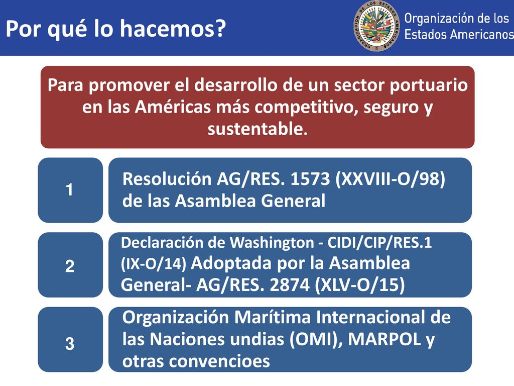 Por qué lo hacemos Para promover el desarrollo de un sector portuario en las Américas más competitivo, seguro y sustentable.