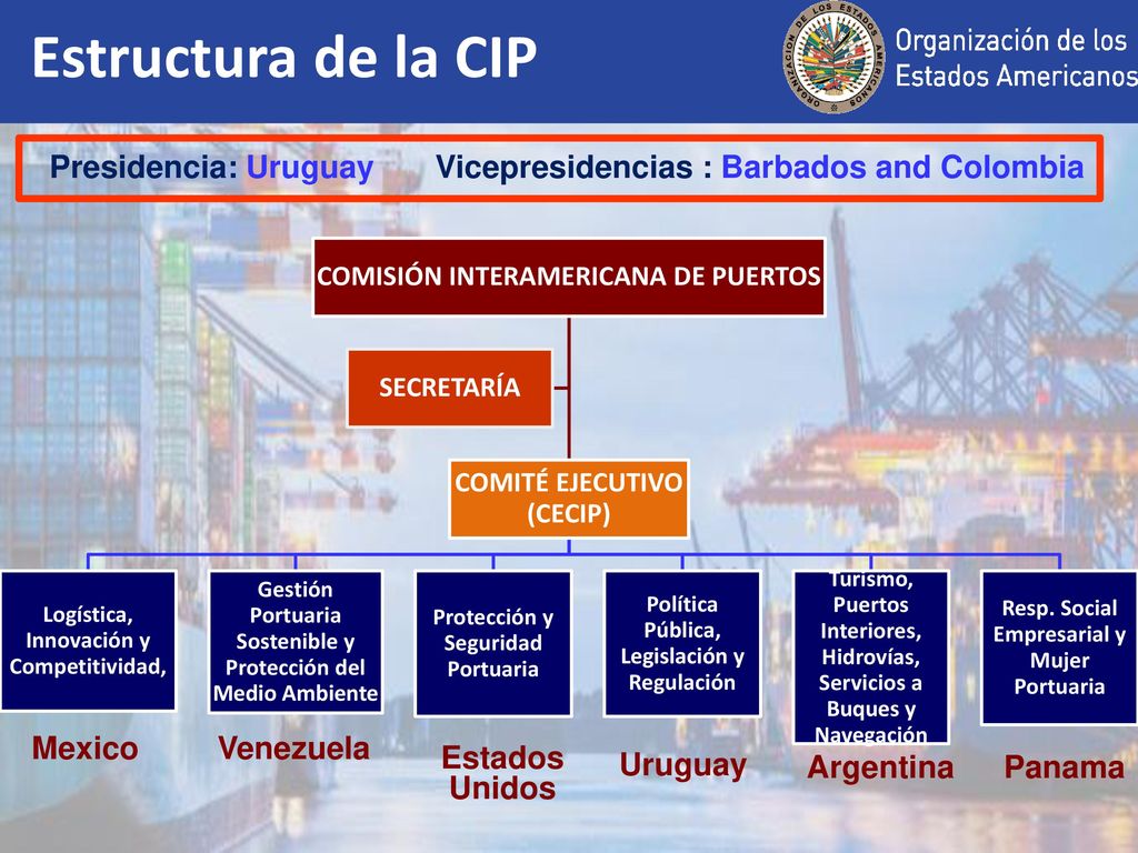 Estructura de la CIP COMISIÓN INTERAMERICANA DE PUERTOS. COMITÉ EJECUTIVO (CECIP) Logística, Innovación y Competitividad,