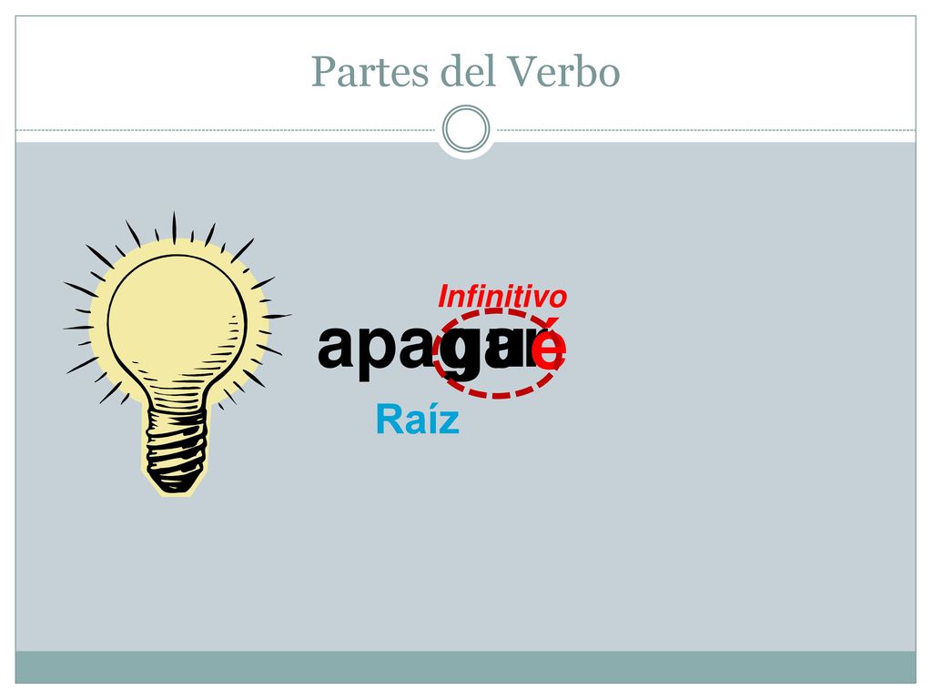Partes del Verbo Infinitivo apa g gu ar é Raíz