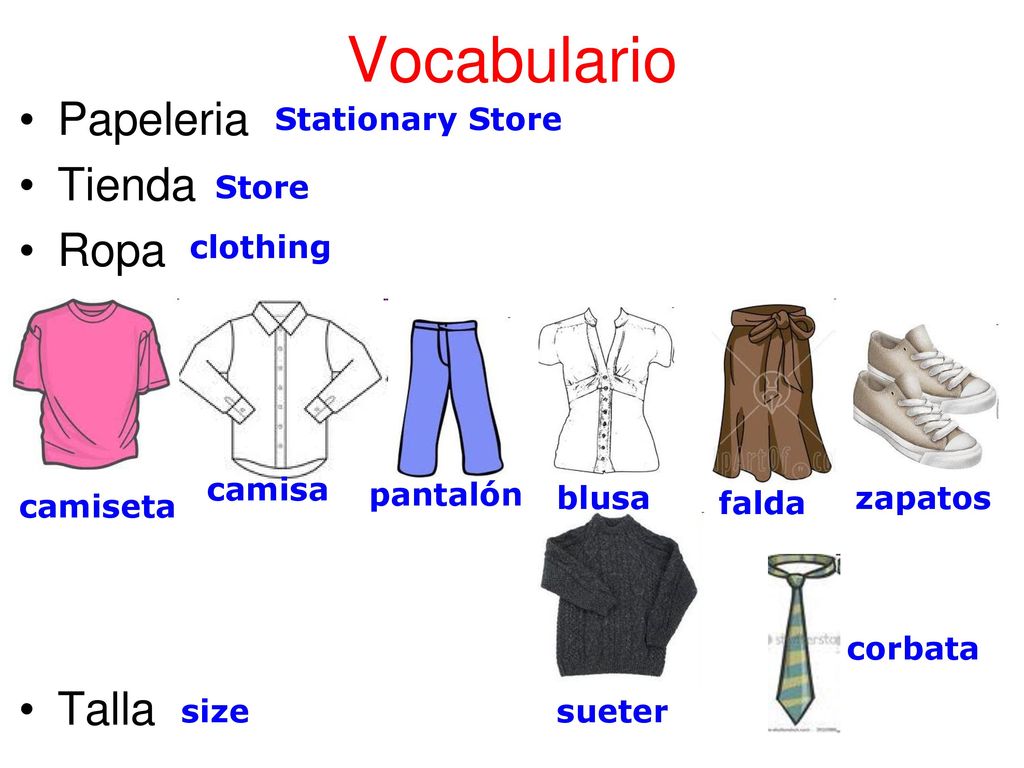 Vocabulario Papeleria Tienda Ropa Talla Stationary Store Store