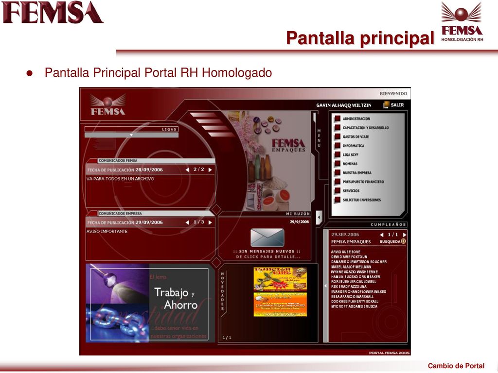 Pantalla principal Pantalla Principal Portal RH Homologado