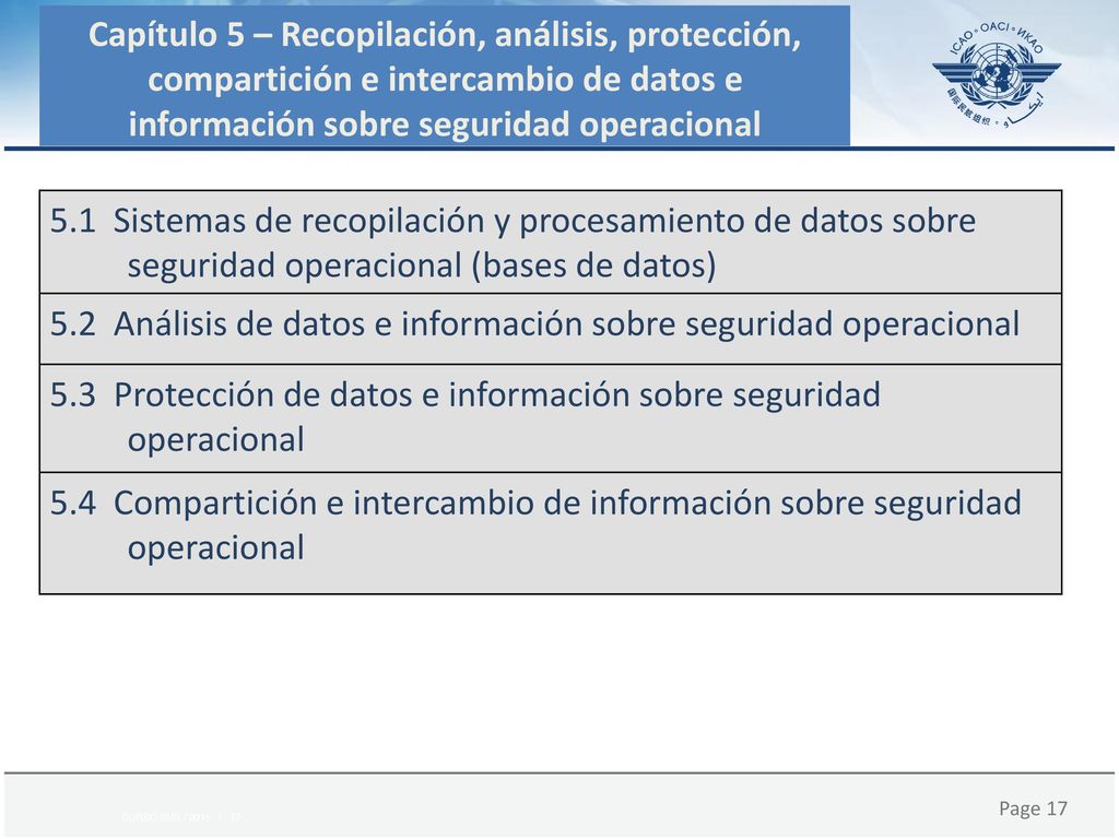 Capítulo 5 – Recopilación, análisis, protección, compartición e intercambio de datos e información sobre seguridad operacional