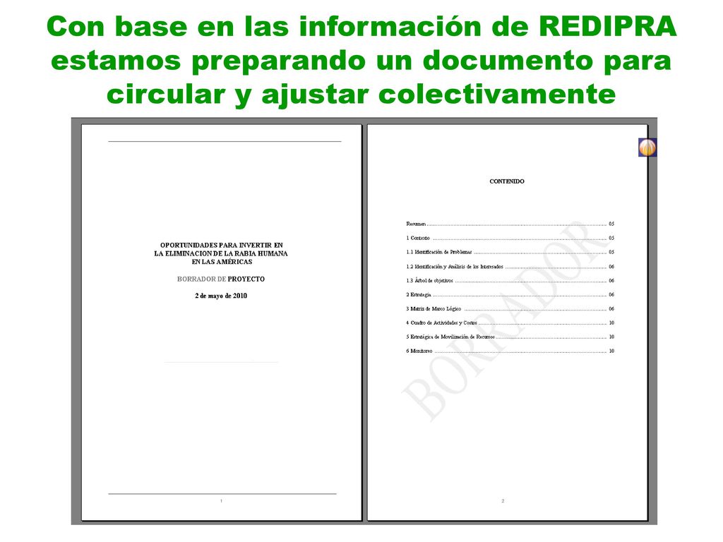 Con base en las información de REDIPRA estamos preparando un documento para circular y ajustar colectivamente