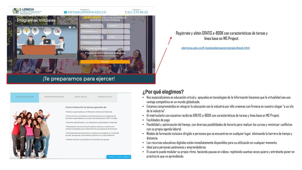 Regístrate y obtén GRATIS e-BOOK con características de tareas y línea base en MS Project.