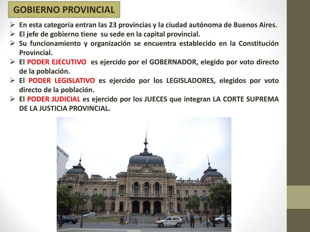 GOBIERNO PROVINCIAL En esta categoría entran las 23 provincias y la ciudad autónoma de Buenos Aires.