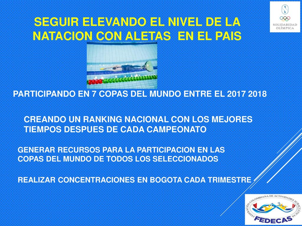 SEGUIR ELEVANDO EL NIVEL DE LA NATACION CON ALETAS EN EL PAIS