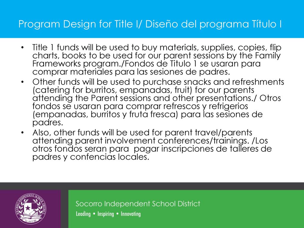Program Design for Title I/ Diseño del programa Título I