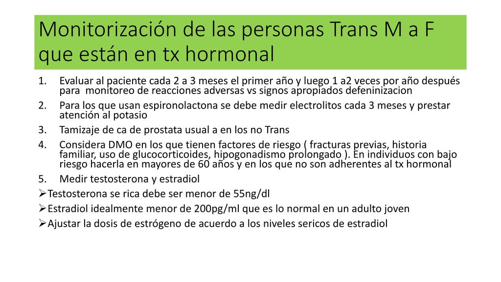 Monitorización de las personas Trans M a F que están en tx hormonal