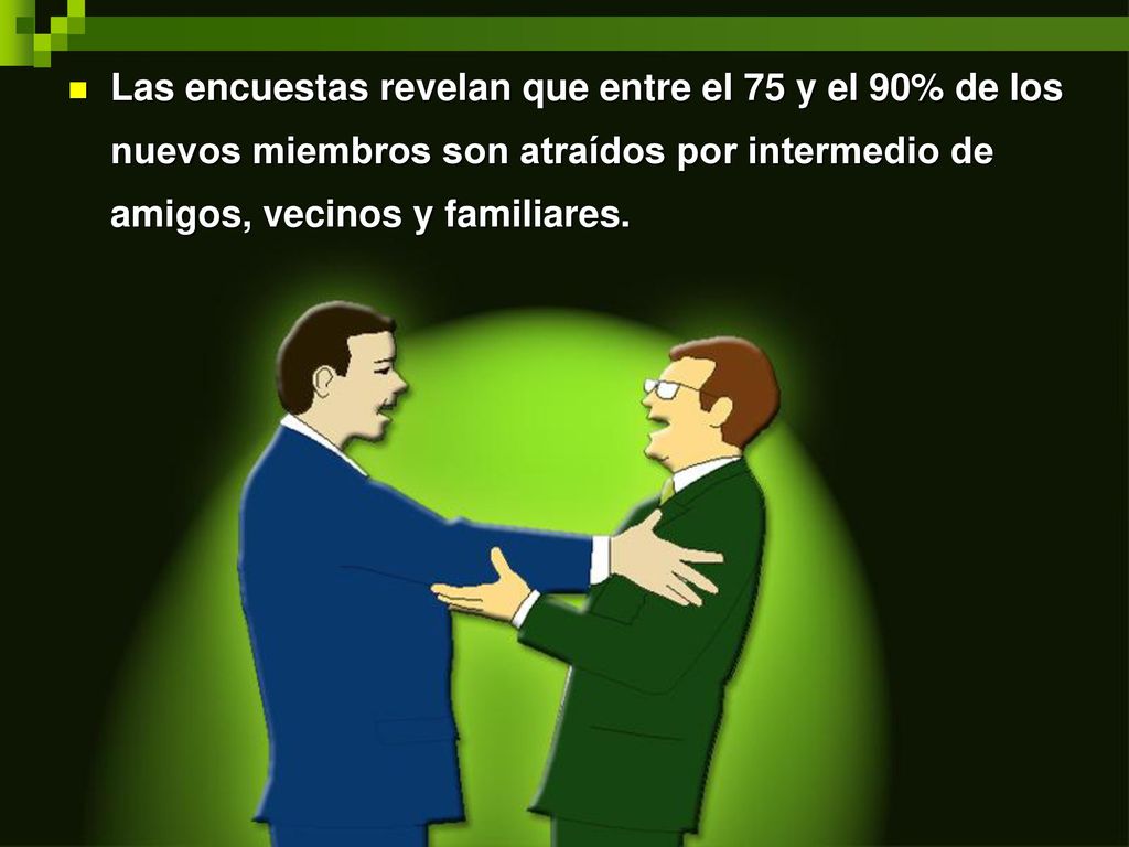 Las encuestas revelan que entre el 75 y el 90% de los nuevos miembros son atraídos por intermedio de amigos, vecinos y familiares.