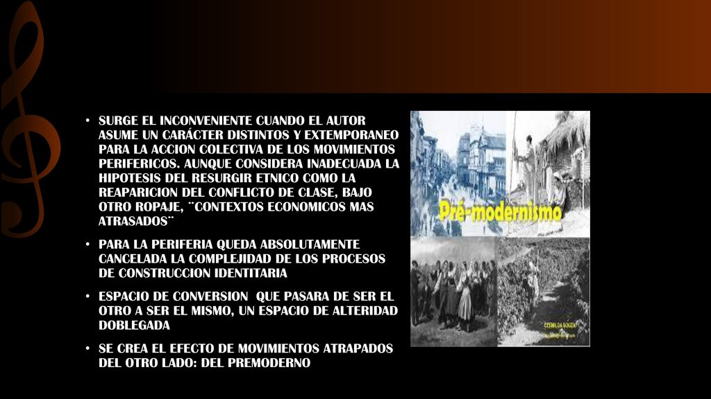 SURGE EL INCONVENIENTE CUANDO EL AUTOR ASUME UN CARÁCTER DISTINTOS Y EXTEMPORANEO PARA LA ACCION COLECTIVA DE LOS MOVIMIENTOS PERIFERICOS. AUNQUE CONSIDERA INADECUADA LA HIPOTESIS DEL RESURGIR ETNICO COMO LA REAPARICION DEL CONFLICTO DE CLASE, BAJO OTRO ROPAJE, ¨CONTEXTOS ECONOMICOS MAS ATRASADOS¨