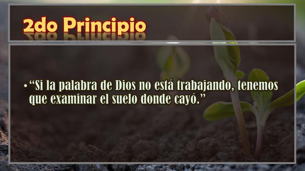 2do Principio Si la palabra de Dios no está trabajando, tenemos que examinar el suelo donde cayó.