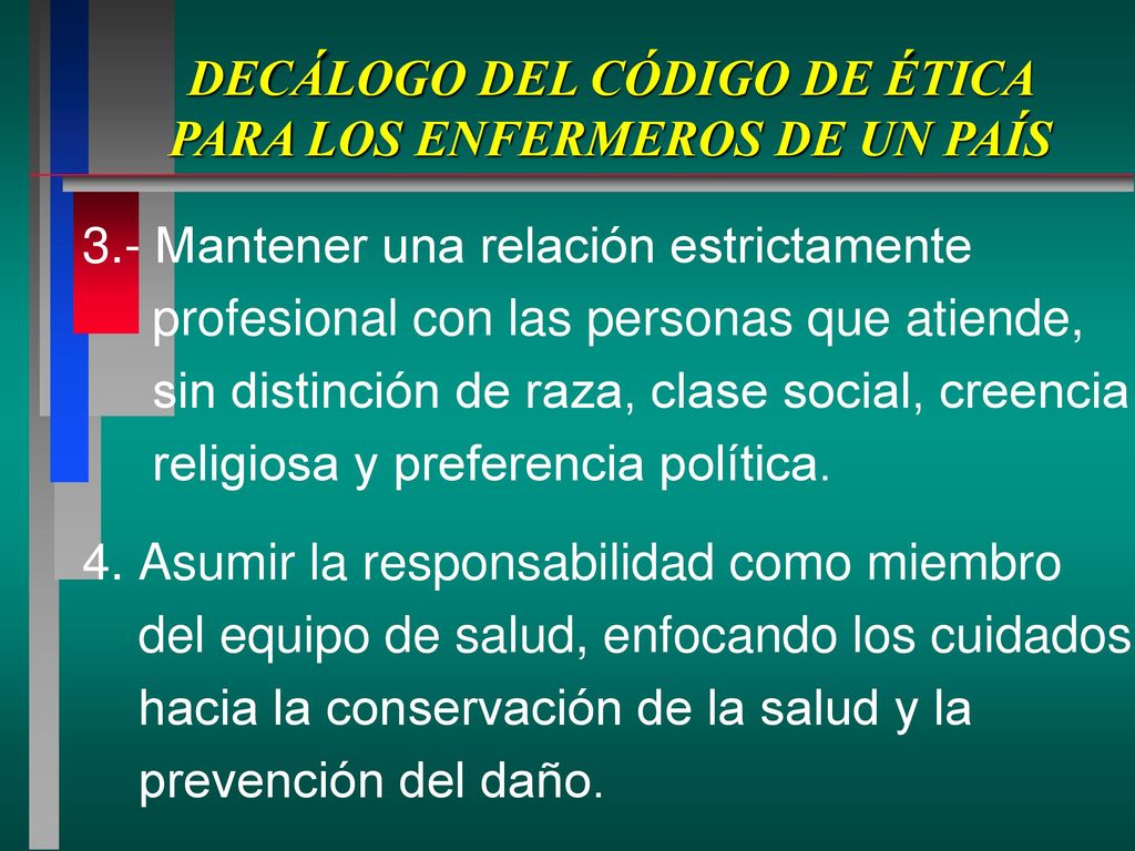 DECÁLOGO DEL CÓDIGO DE ÉTICA PARA LOS ENFERMEROS DE UN PAÍS