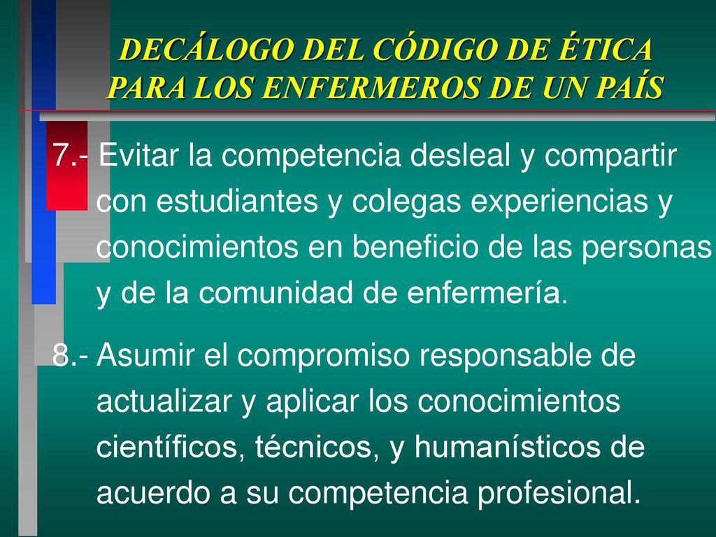 DECÁLOGO DEL CÓDIGO DE ÉTICA PARA LOS ENFERMEROS DE UN PAÍS