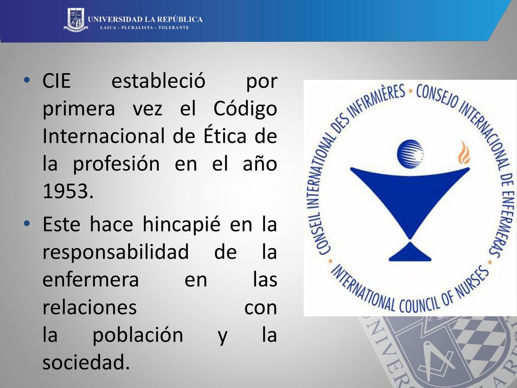 CIE estableció por primera vez el Código Internacional de Ética de la profesión en el año 1953.