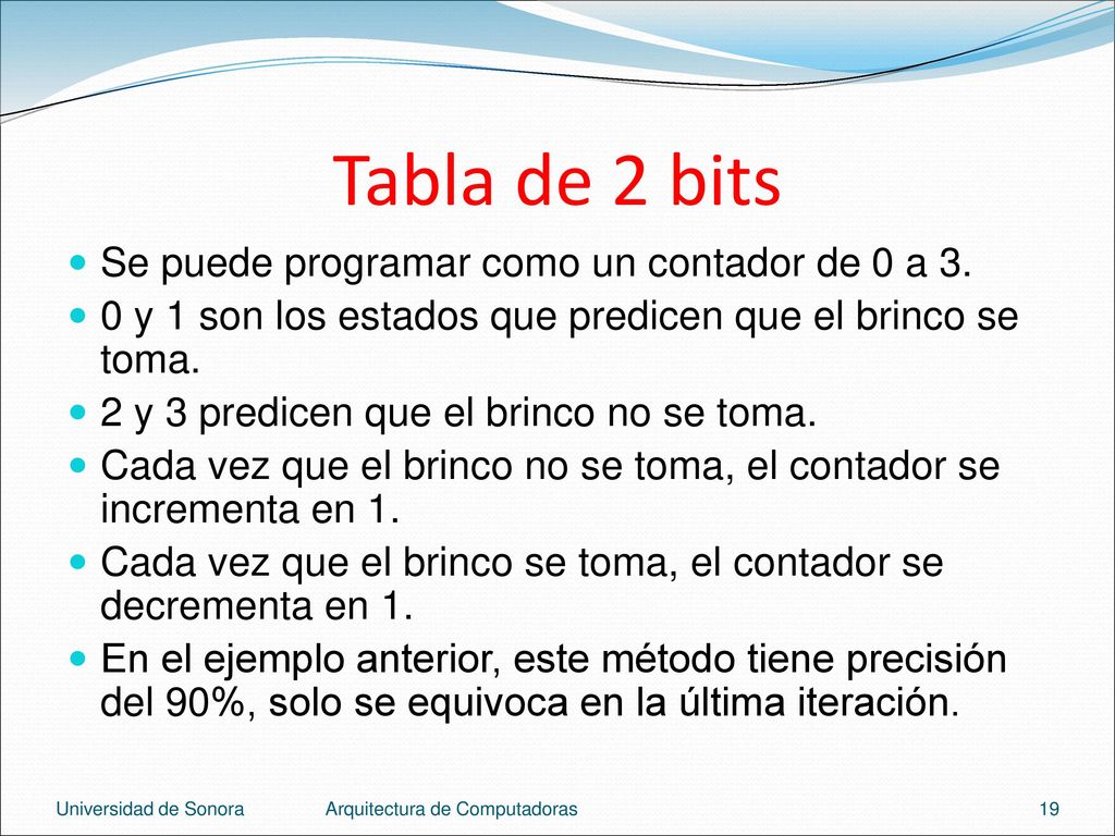 Tabla de 2 bits Se puede programar como un contador de 0 a 3.