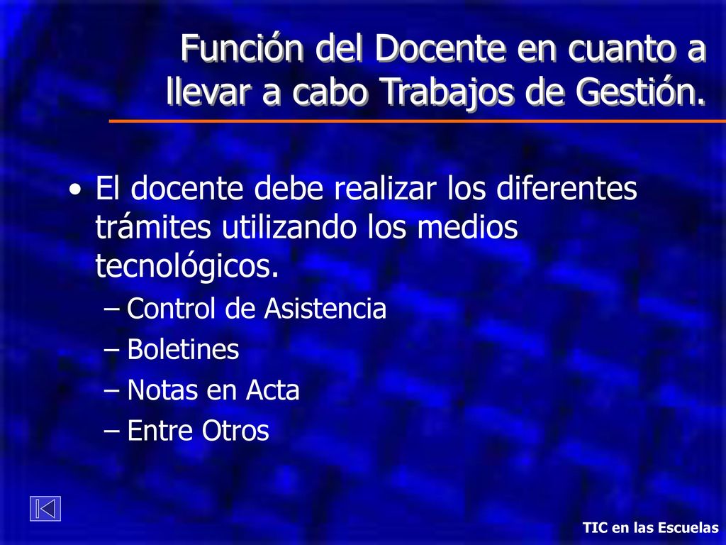 Función del Docente en cuanto a llevar a cabo Trabajos de Gestión.