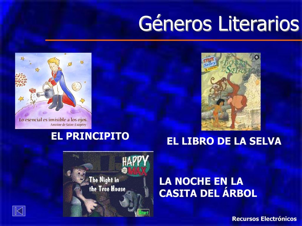 Géneros Literarios EL PRINCIPITO EL LIBRO DE LA SELVA LA NOCHE EN LA