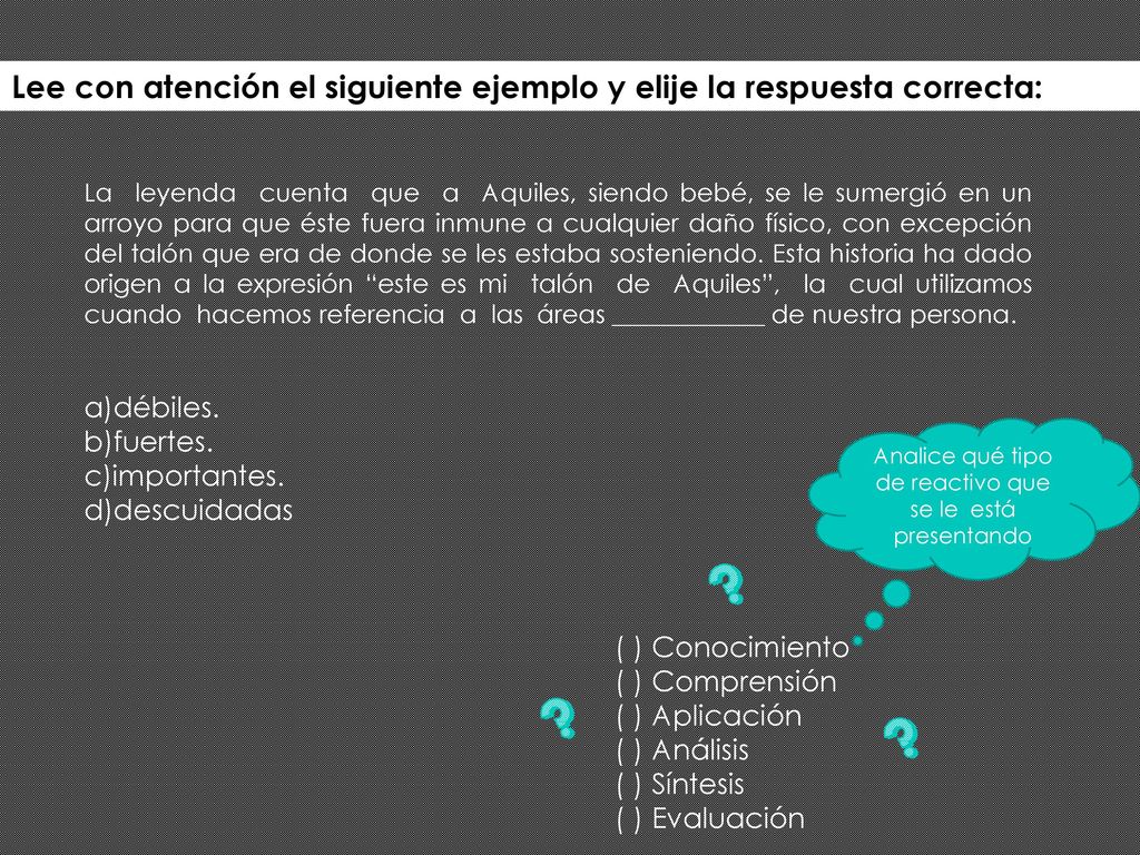 Analice qué tipo de reactivo que se le está presentando