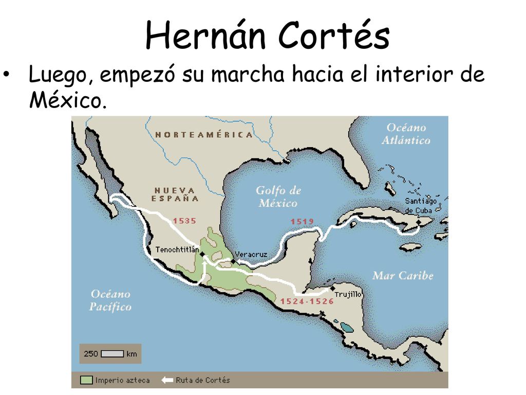 Hernán Cortés Luego, empezó su marcha hacia el interior de México.